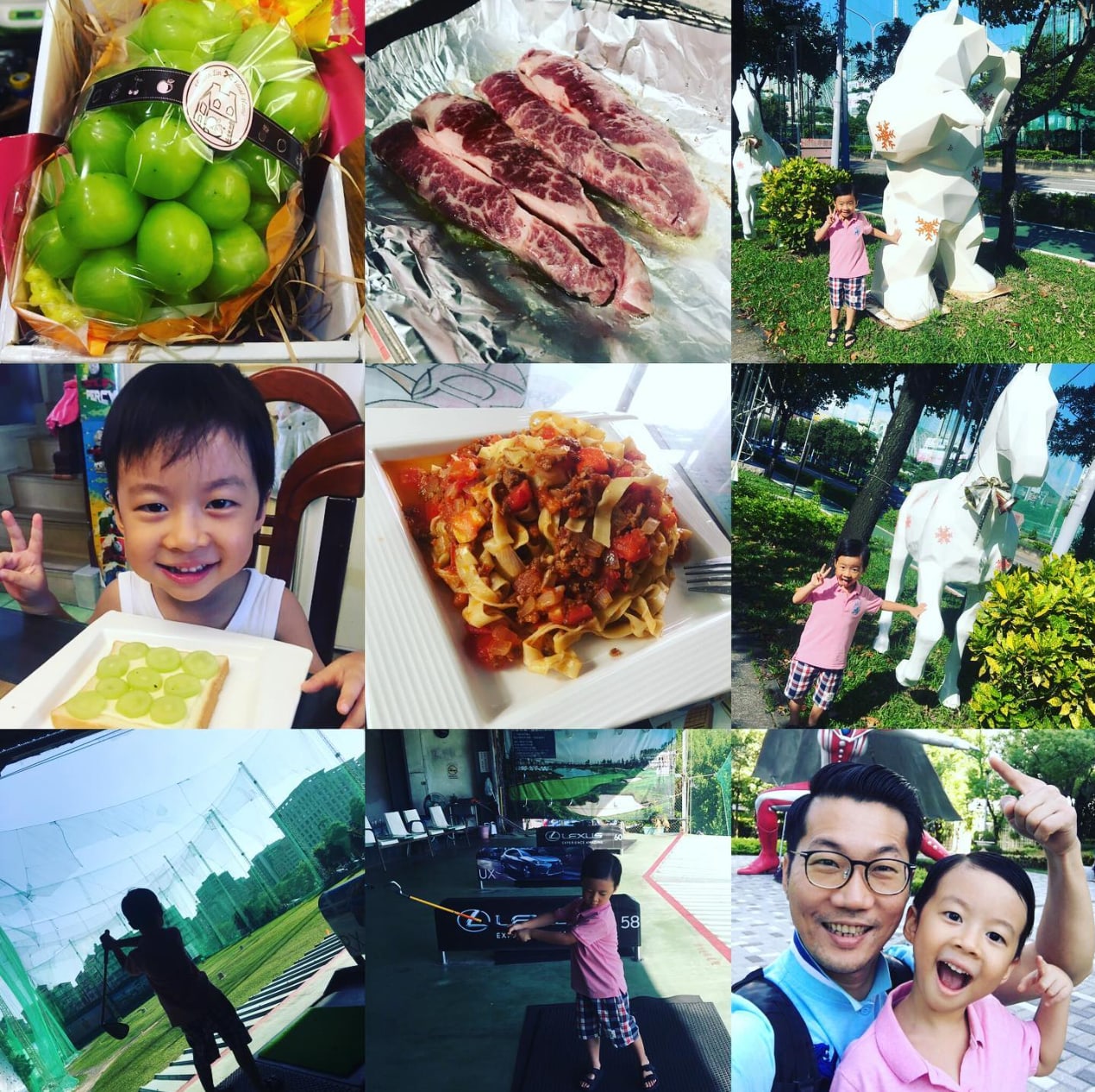 Instagram 九宮格：市集採買、打擊練習場、公園散步，以及節慶出貨的咖啡禮盒